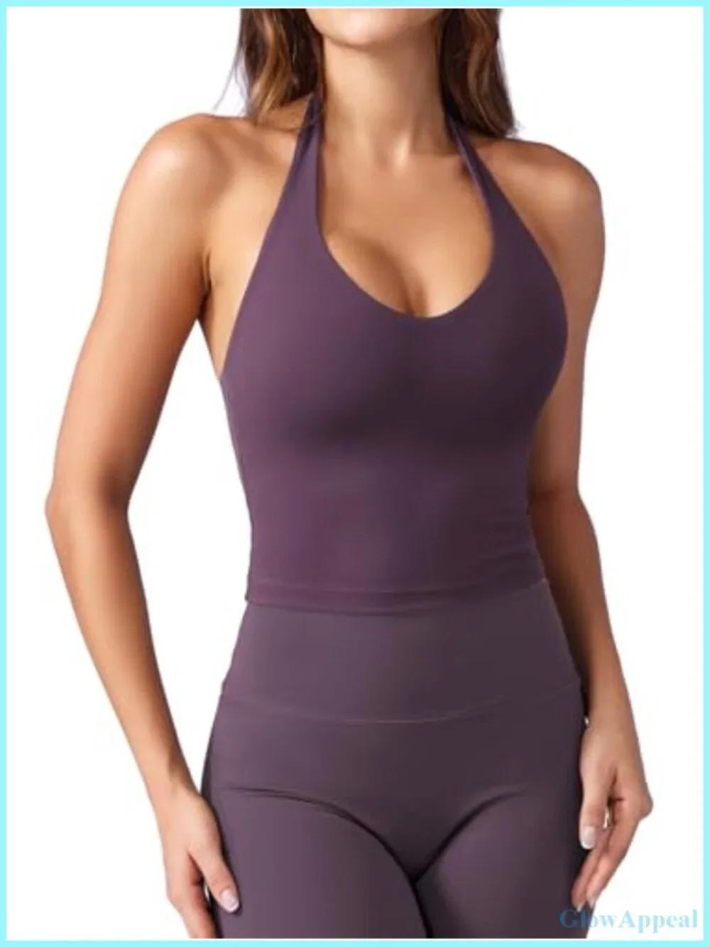 Halter Crop Tank Top with Padded Bra, V-Neck, Sleeveless, Backless, Workout &